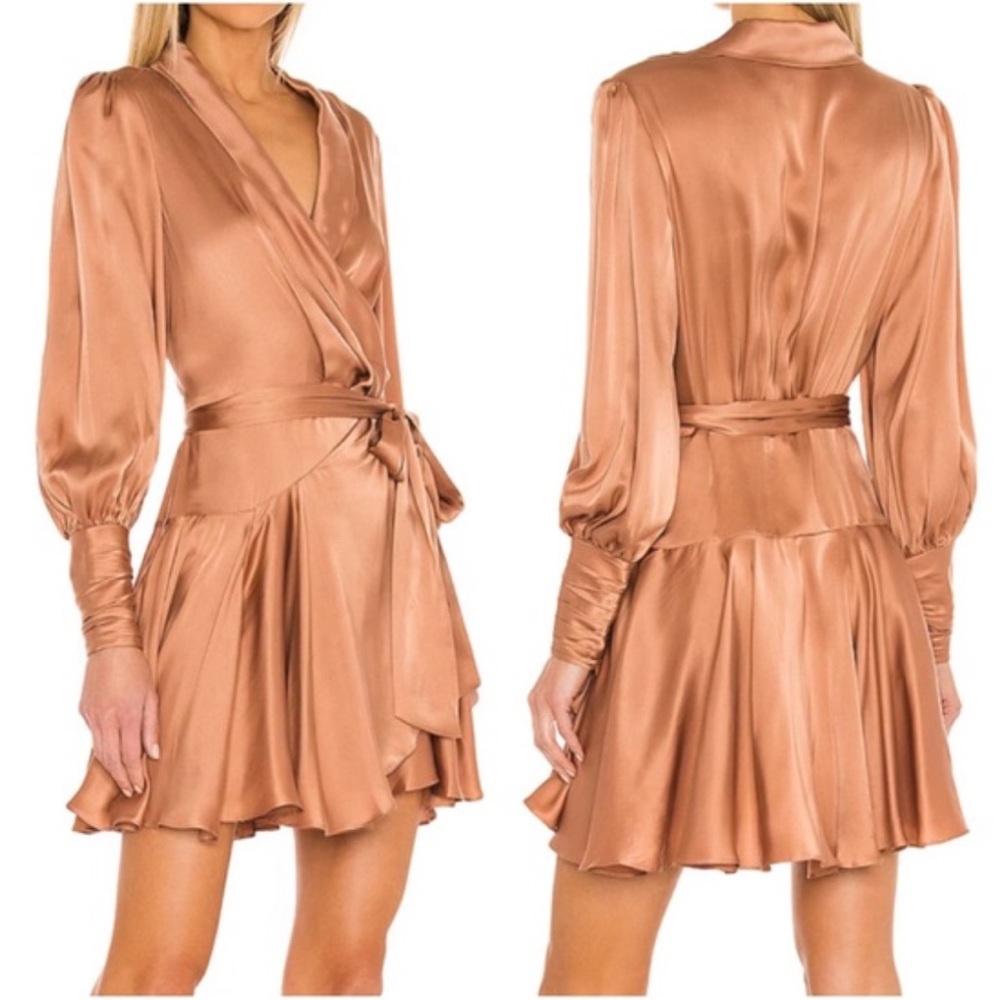 Zimmermann Silk Wrap Mini Dress in Biscuit